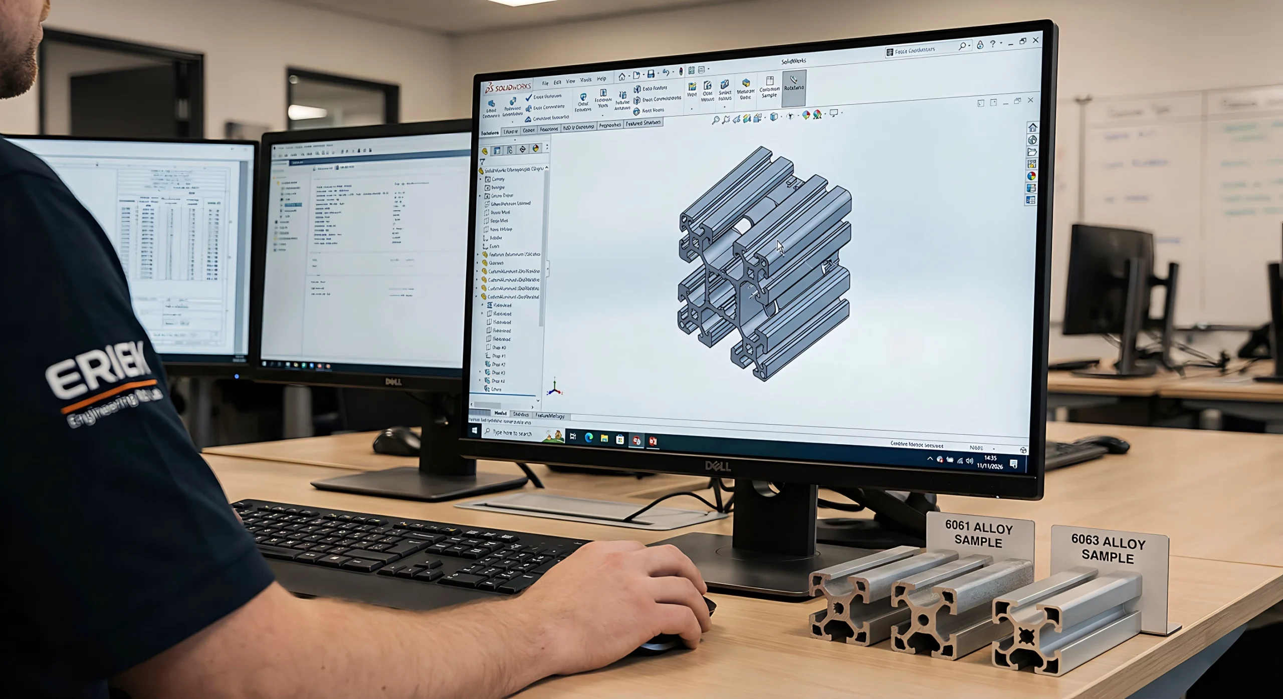 Engineer designing custom aluminum extrusion profiles in CAD software