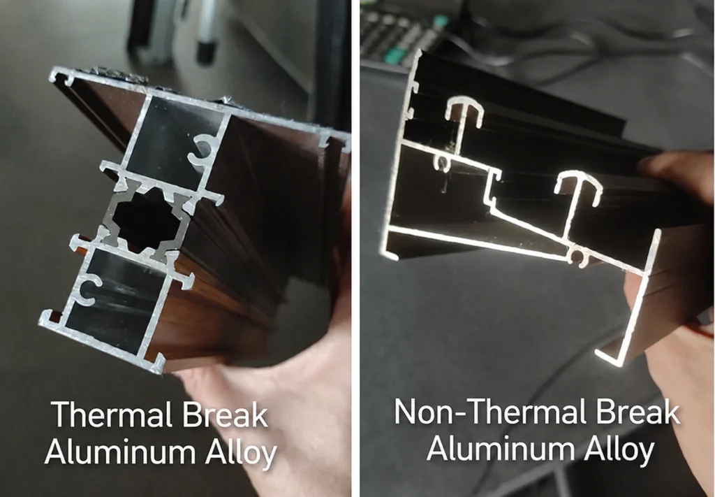 Cross-section comparison of thermal break aluminum windows vs standard aluminum windows.