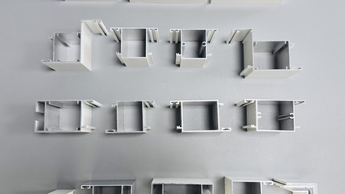 Powder-coated aluminum extrusion profiles for window frames, various cross-sections